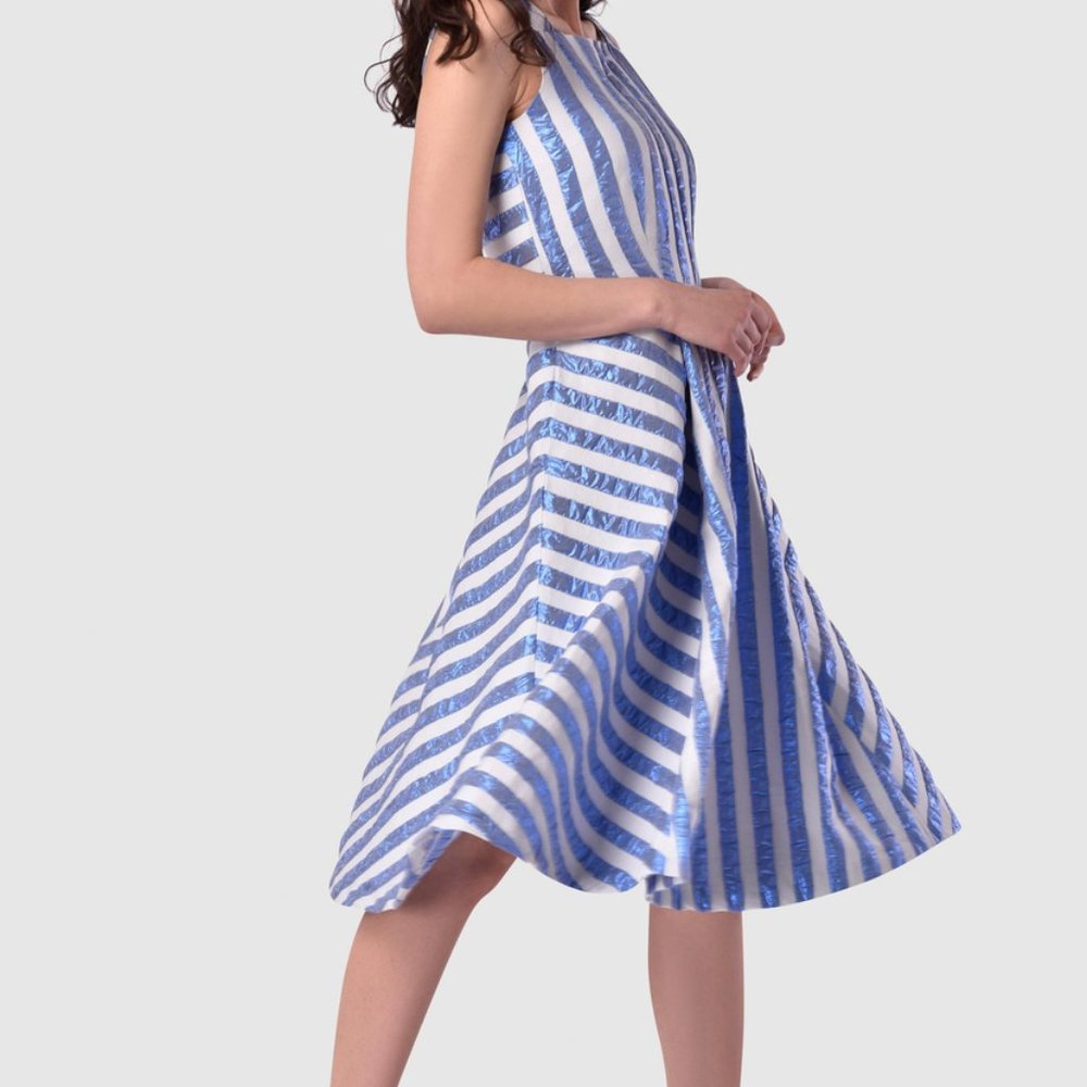 CLOSET GOLD BLUE AND WHITE STRIPE SKATER DRESS